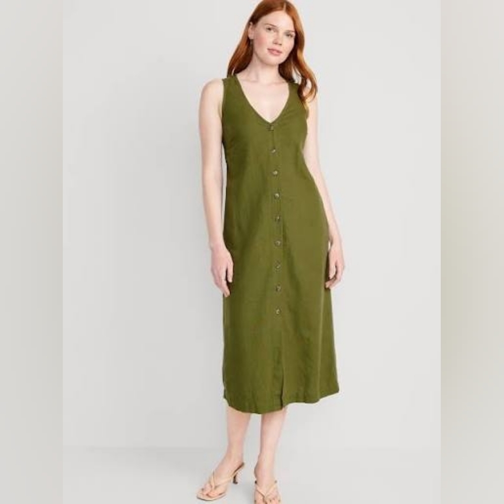 Old Navy Green Midi Linen Dress